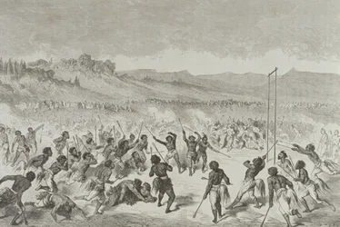 Indiens Choctaw jouant à un jeu de balle dans les années 1850, de 
